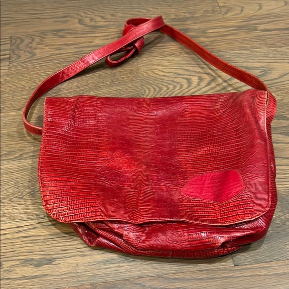 Carlos Falchi Handbags - Carlos Falchi Red Croc-Embossed Crossbody Bag